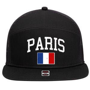 Sporty Paris France Flag Logo Sports Fan 7 Panel Mesh Trucker Snapback Hat