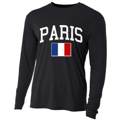 Sporty Paris France Flag Logo Sports Fan Cooling Performance Long Sleeve Crew