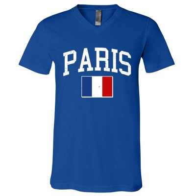 Sporty Paris France Flag Logo Sports Fan V-Neck T-Shirt