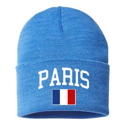 Sporty Paris France Flag Logo Sports Fan Sustainable Knit Beanie