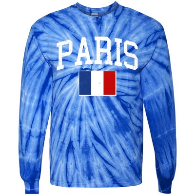 Sporty Paris France Flag Logo Sports Fan Tie-Dye Long Sleeve Shirt