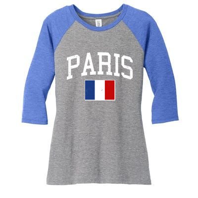 Sporty Paris France Flag Logo Sports Fan Women's Tri-Blend 3/4-Sleeve Raglan Shirt