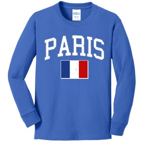 Sporty Paris France Flag Logo Sports Fan Kids Long Sleeve Shirt