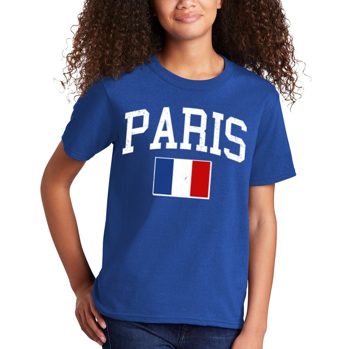 Sporty Paris France Flag Logo Sports Fan Kids T-Shirt