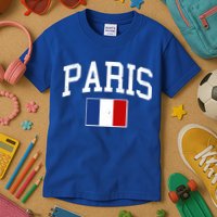 Sporty Paris France Flag Logo Sports Fan Kids T-Shirt