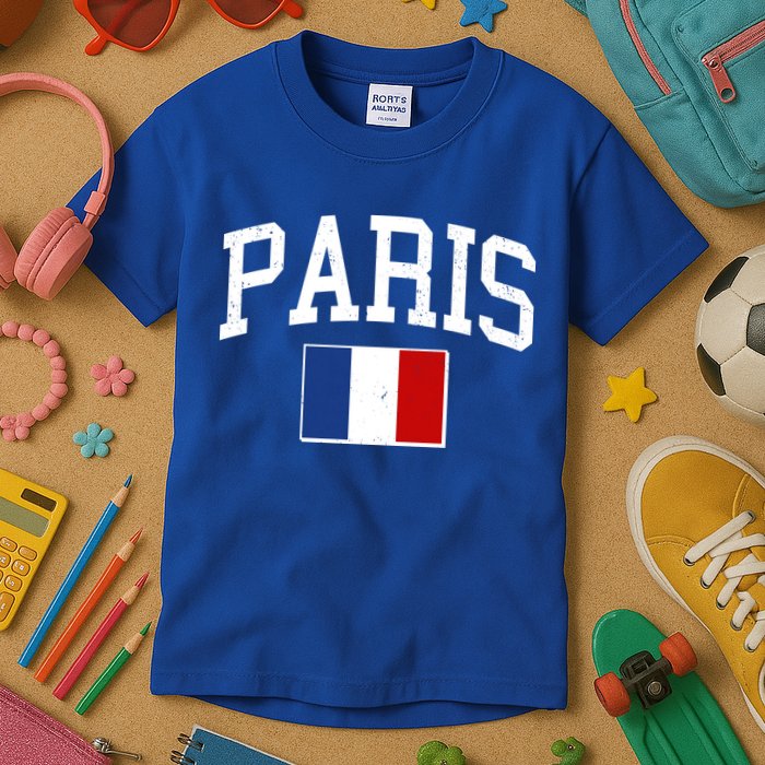 Sporty Paris France Flag Logo Sports Fan Kids T-Shirt