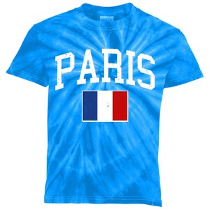 Sporty Paris France Flag Logo Sports Fan Kids Tie-Dye T-Shirt