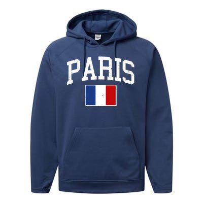 Sporty Paris France Flag Logo Sports Fan Performance Fleece Hoodie