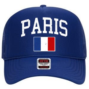 Sporty Paris France Flag Logo Sports Fan High Crown Mesh Back Trucker Hat