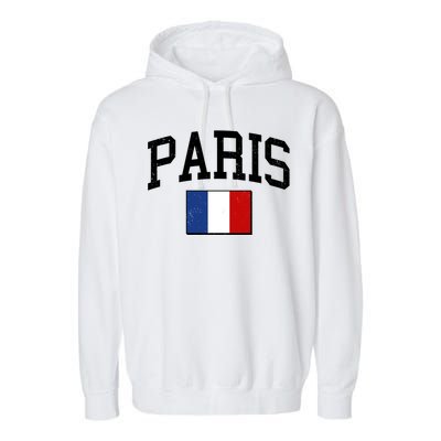 Sporty Paris France Flag Logo Sports Fan Garment-Dyed Fleece Hoodie