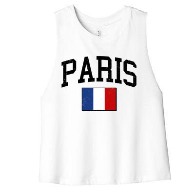 Sporty Paris France Flag Logo Sports Fan Women's Racerback Cropped Tank