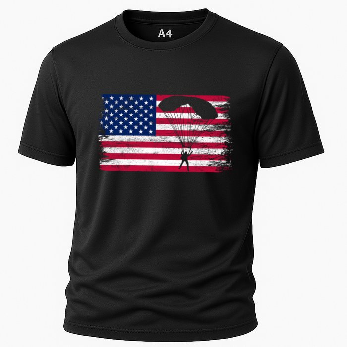 Sky Paraglider Paramotor Paragliding American Flag Skydiving Gift Cooling Performance Crew T-Shirt