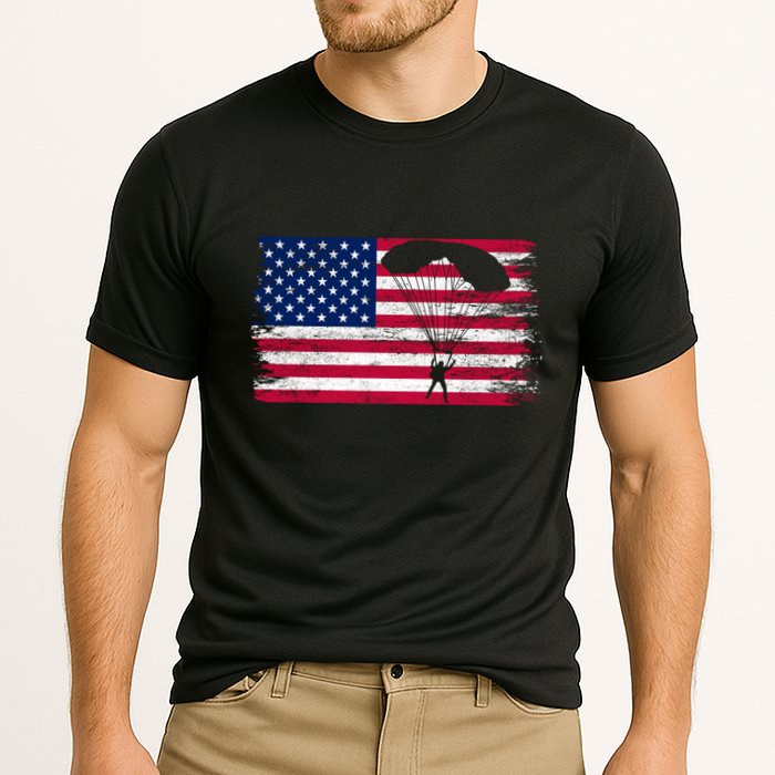 Sky Paraglider Paramotor Paragliding American Flag Skydiving Gift Cooling Performance Crew T-Shirt