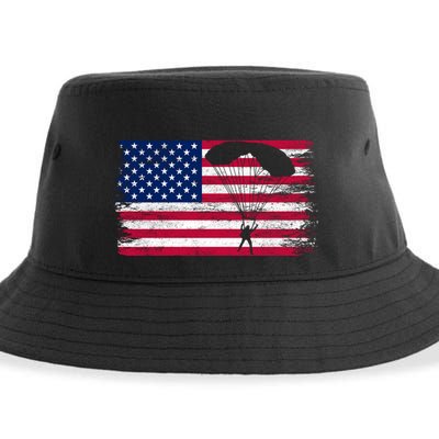 Sky Paraglider Paramotor Paragliding American Flag Skydiving Gift Sustainable Bucket Hat