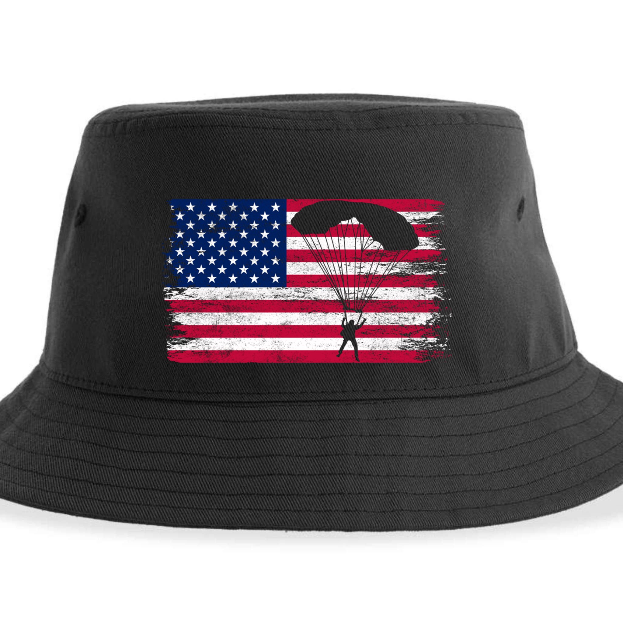 Sky Paraglider Paramotor Paragliding American Flag Skydiving Gift Sustainable Bucket Hat