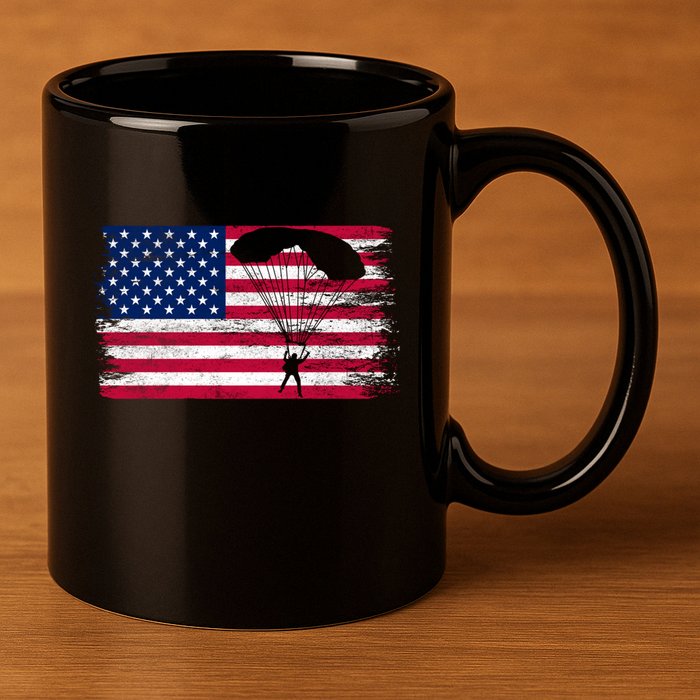 Sky Paraglider Paramotor Paragliding American Flag Skydiving Gift 11oz C Handle Ceramic Mug