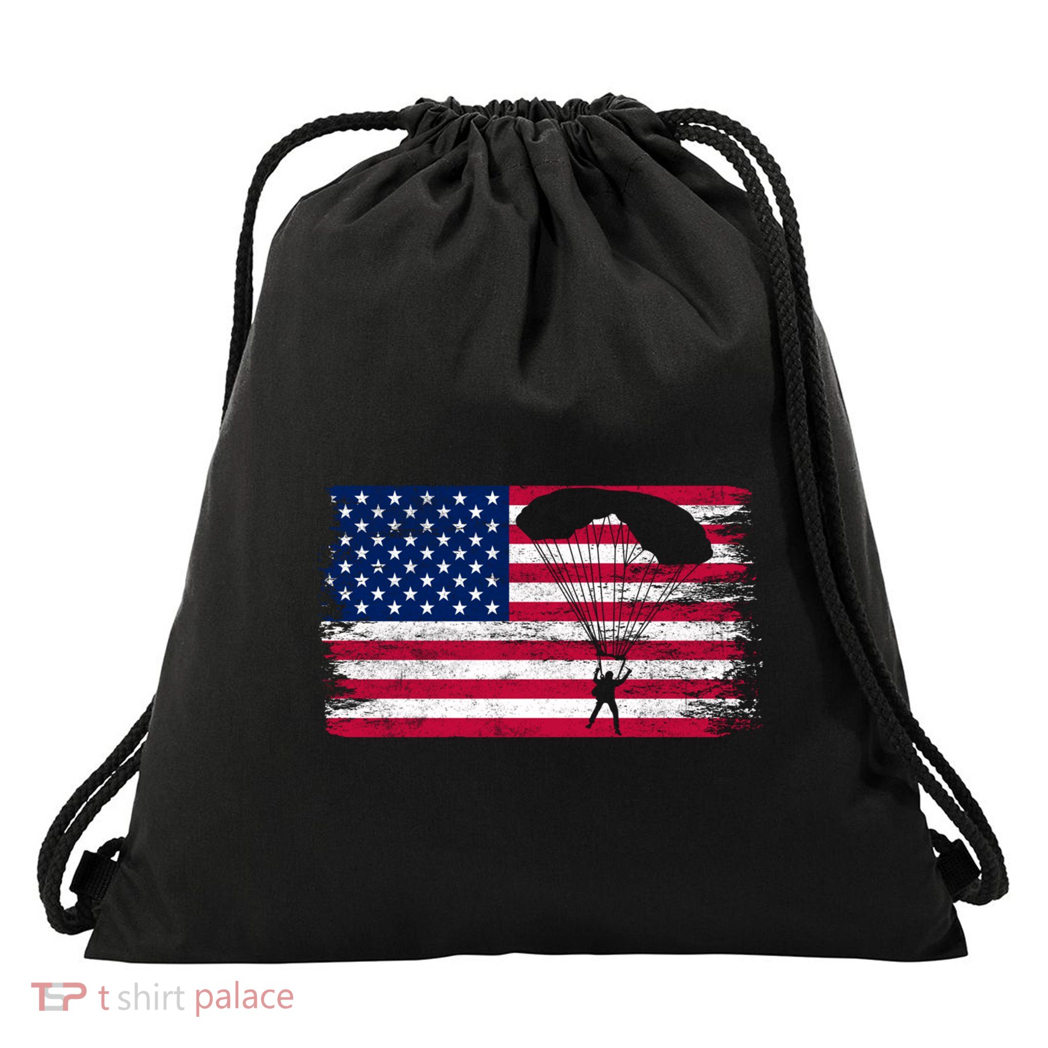 Sky Paraglider Paramotor Paragliding American Flag Skydiving Gift Drawstring Bag