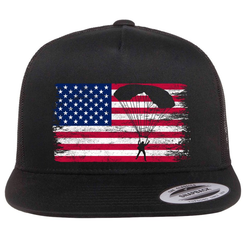 Sky Paraglider Paramotor Paragliding American Flag Skydiving Gift Flat Bill Trucker Hat