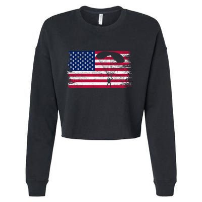 Sky Paraglider Paramotor Paragliding American Flag Skydiving Gift Cropped Pullover Crew