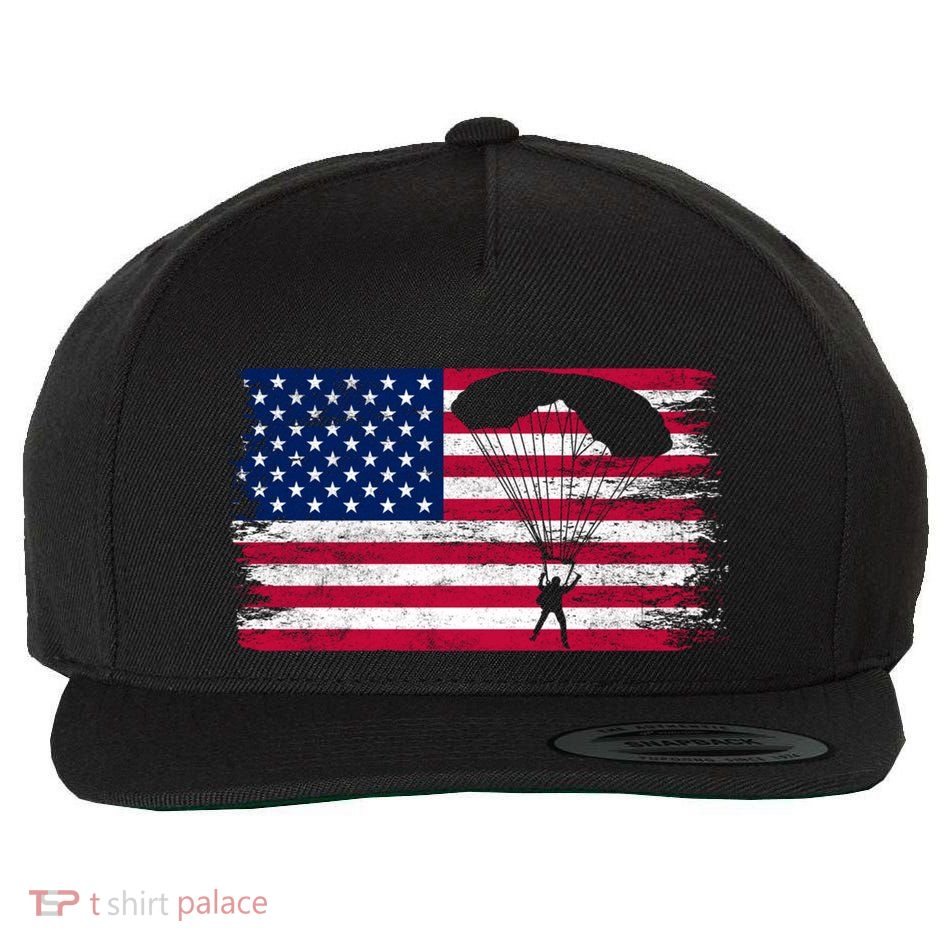 Sky Paraglider Paramotor Paragliding American Flag Skydiving Gift Wool Snapback Cap