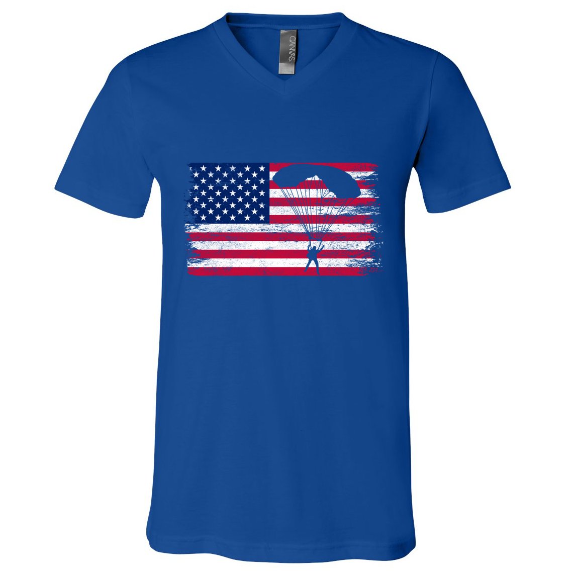 Sky Paraglider Paramotor Paragliding American Flag Skydiving Gift V-Neck T-Shirt