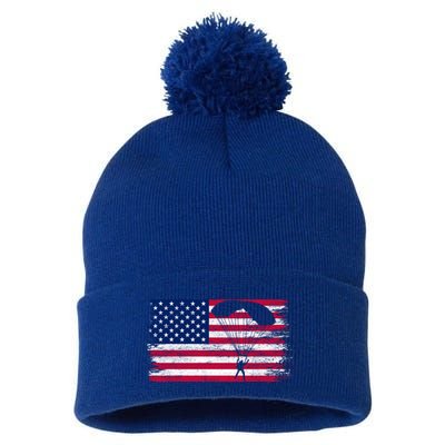 Sky Paraglider Paramotor Paragliding American Flag Skydiving Gift Pom Pom 12in Knit Beanie