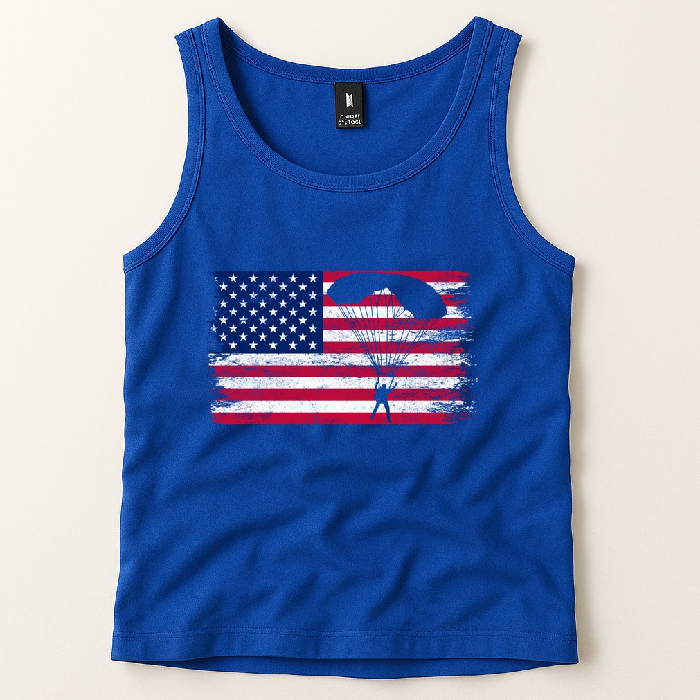 Sky Paraglider Paramotor Paragliding American Flag Skydiving Gift Tank Top