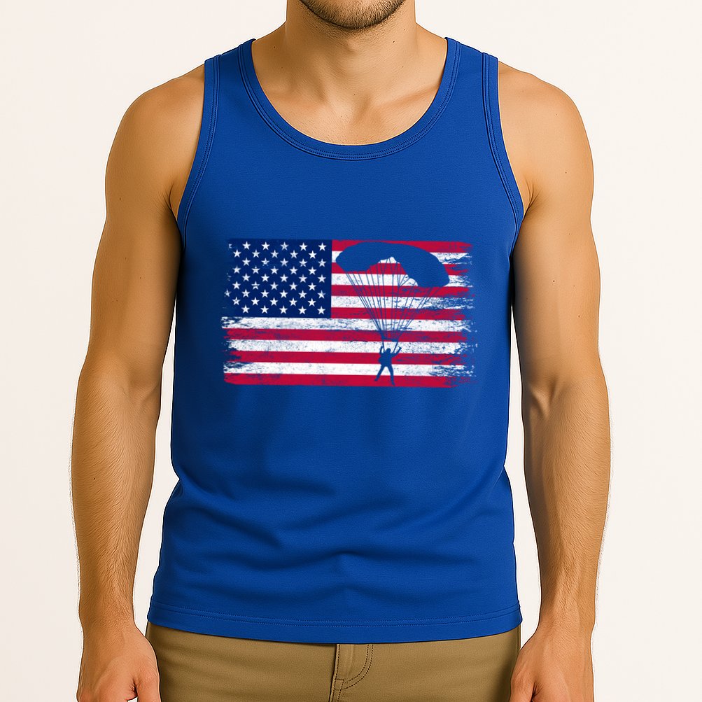 Sky Paraglider Paramotor Paragliding American Flag Skydiving Gift Tank Top