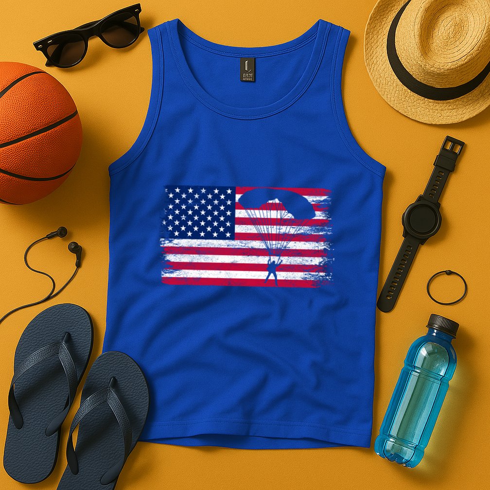 Sky Paraglider Paramotor Paragliding American Flag Skydiving Gift Tank Top
