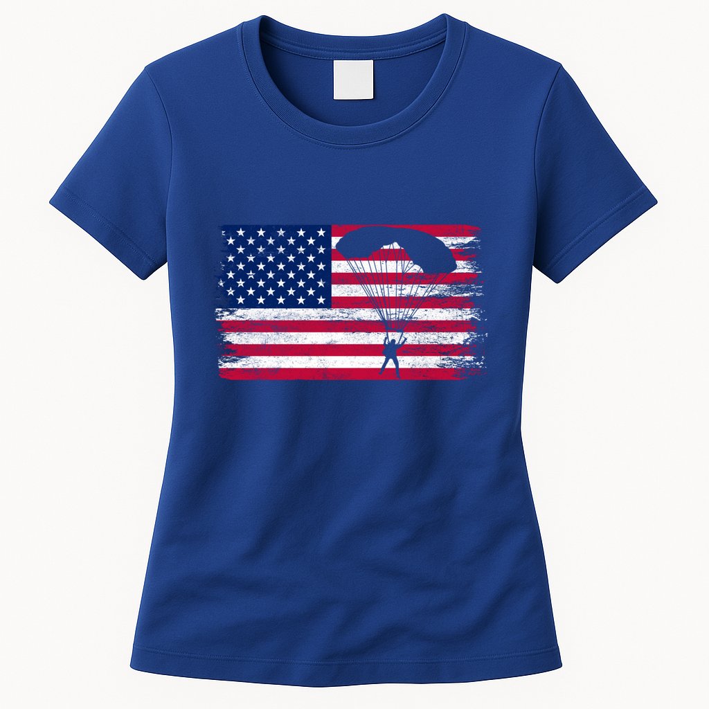 Sky Paraglider Paramotor Paragliding American Flag Skydiving Gift Womens T-Shirt