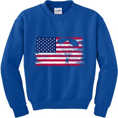 Sky Paraglider Paramotor Paragliding American Flag Skydiving Gift Kids Sweatshirt