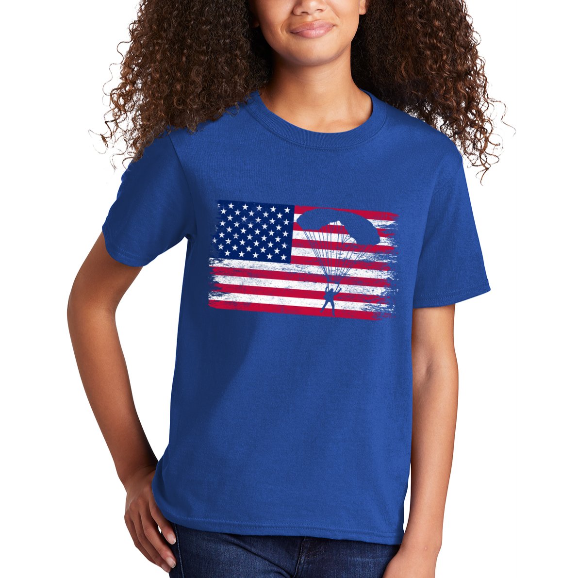 Sky Paraglider Paramotor Paragliding American Flag Skydiving Gift Kids T-Shirt
