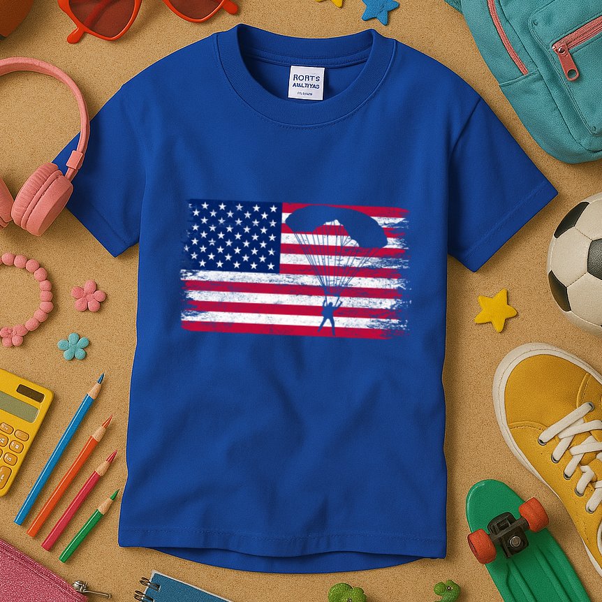 Sky Paraglider Paramotor Paragliding American Flag Skydiving Gift Kids T-Shirt