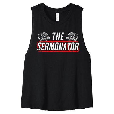 Sermonator Pastor Preacher Christian Believer Religious Women's Racerback Cropped Tank