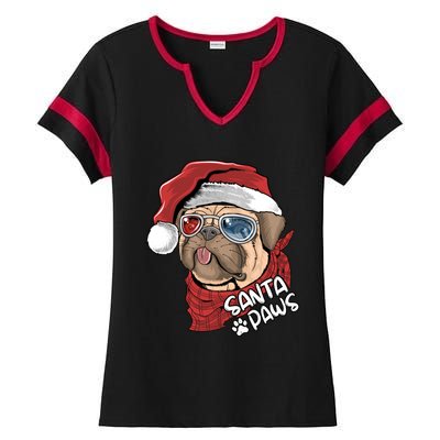 Santa Paws Pug Christmas Tee Kids Boys Xmas Funny Gift Pugmas Gift Ladies Halftime Notch Neck Tee