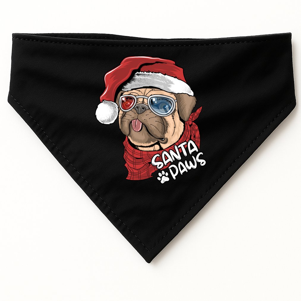 Santa Paws Pug Christmas Tee Kids Boys Xmas Funny Gift Pugmas Gift USA-Made Doggie Bandana