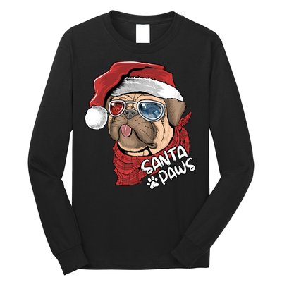 Santa Paws Pug Christmas Tee Kids Boys Xmas Funny Gift Pugmas Gift Long Sleeve Shirt