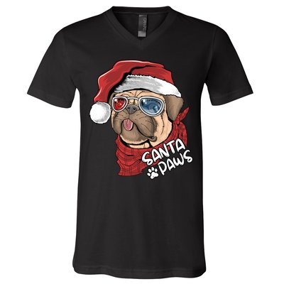 Santa Paws Pug Christmas Tee Kids Boys Xmas Funny Gift Pugmas Gift V-Neck T-Shirt