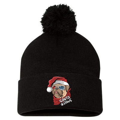 Santa Paws Pug Christmas Tee Kids Boys Xmas Funny Gift Pugmas Gift Pom Pom 12in Knit Beanie