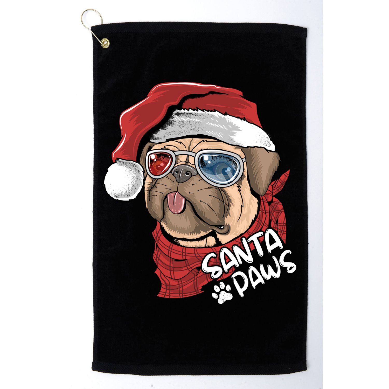 Santa Paws Pug Christmas Tee Kids Boys Xmas Funny Gift Pugmas Gift Golf Towel
