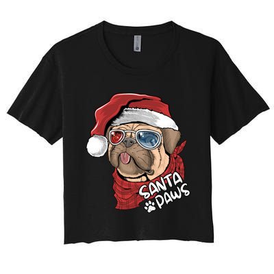 Santa Paws Pug Christmas Tee Kids Boys Xmas Funny Gift Pugmas Gift Women's Crop Top Tee