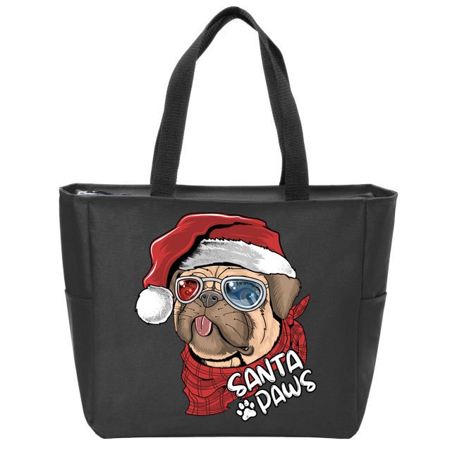 Santa Paws Pug Christmas Tee Kids Boys Xmas Funny Gift Pugmas Gift Zip Tote Bag