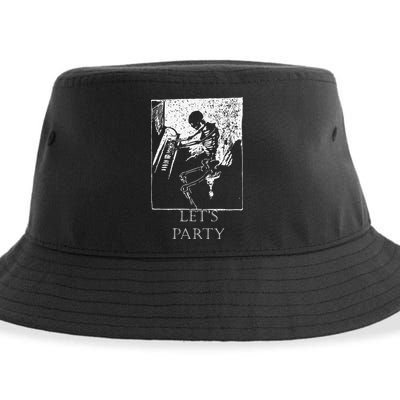 Skeleton Playing Piano Lets Party Halloween Sustainable Bucket Hat