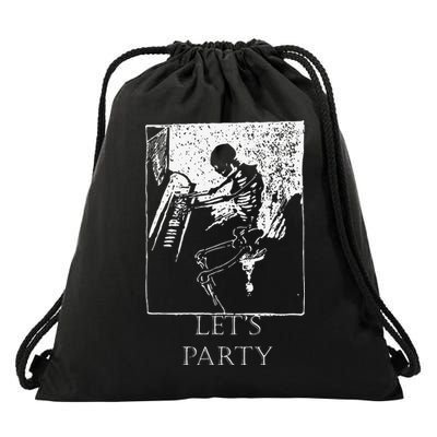 Skeleton Playing Piano Lets Party Halloween Drawstring Bag