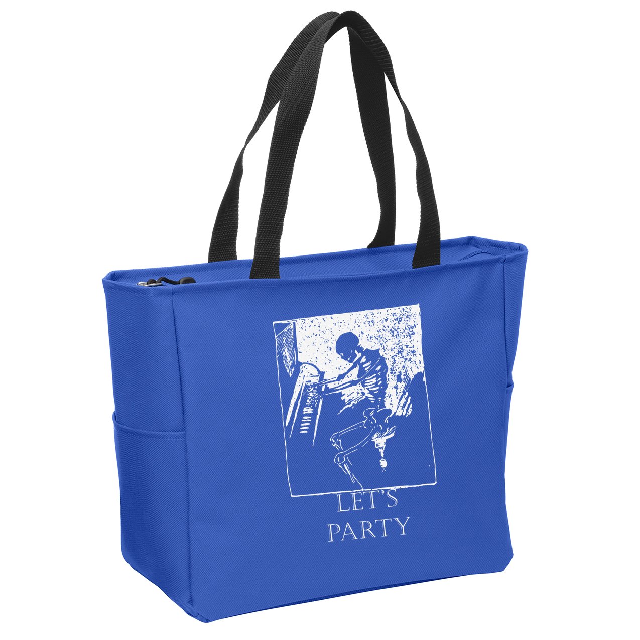 Skeleton Playing Piano Lets Party Halloween Zip Tote Bag