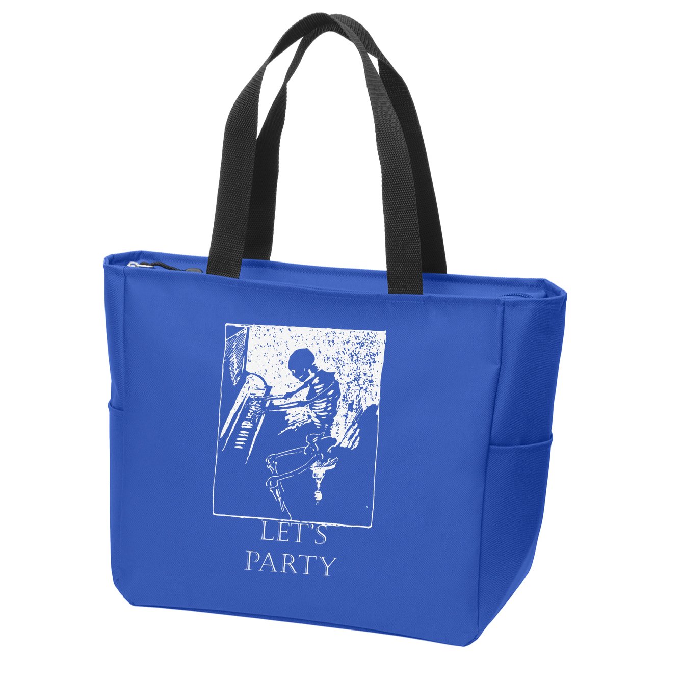 Skeleton Playing Piano Lets Party Halloween Zip Tote Bag