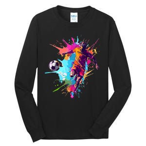 Soccer Player Paint Splash Tall Long Sleeve T-Shirt