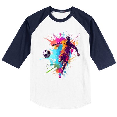 Soccer Player Paint Splash Baseball Sleeve Shirt