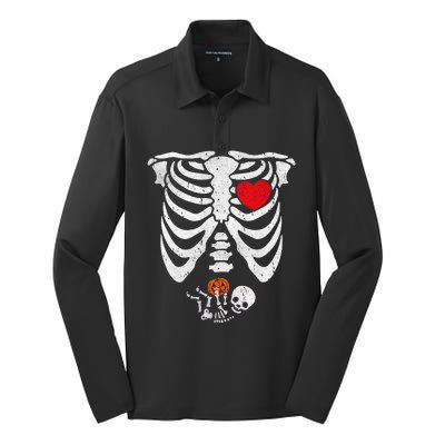 Skeleton Pregnancy Pregnant Baby Halloween Costume Mom Funny Silk Touch Performance Long Sleeve Polo