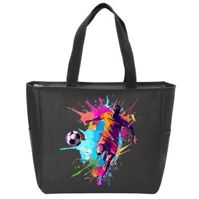 Soccer Player Paint Splash Zip Tote Bag